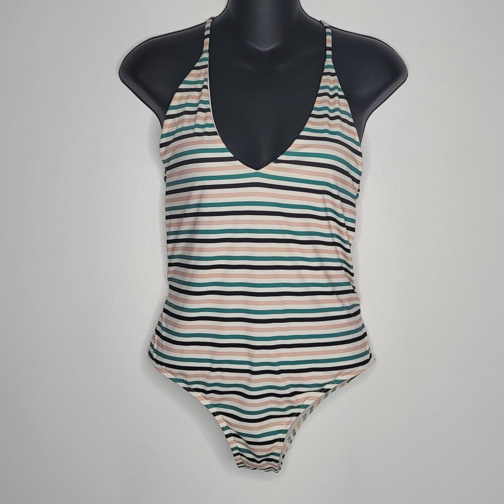 Beach Riot Womens Medium Open Cage Back Strap Swimsuit One Piece Stripes Swim